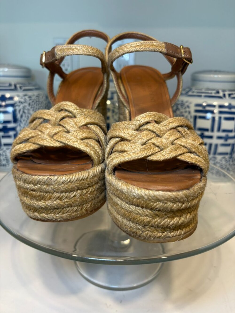 Saint Laurent Tribute Beige Braided Jute Platform Wedge Sandals 36 6 - Picture 4 of 12